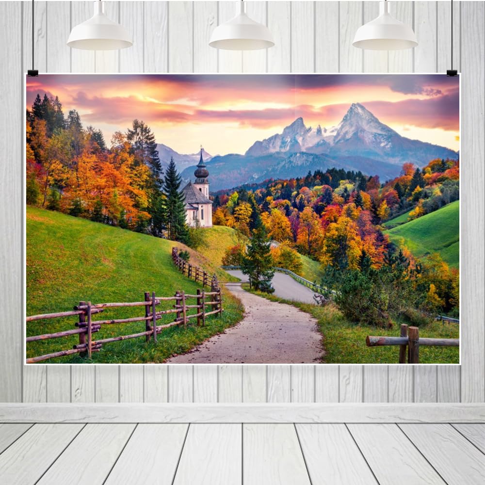 Oktoberfest Fondale per Fotografia 3x2,4 m Germania Autunno Campagna Oktoberfest Sfondo Maria Gern Chiesa Hochkalter Picco Baviera Beerfest Sfondo Decorazioni Banner