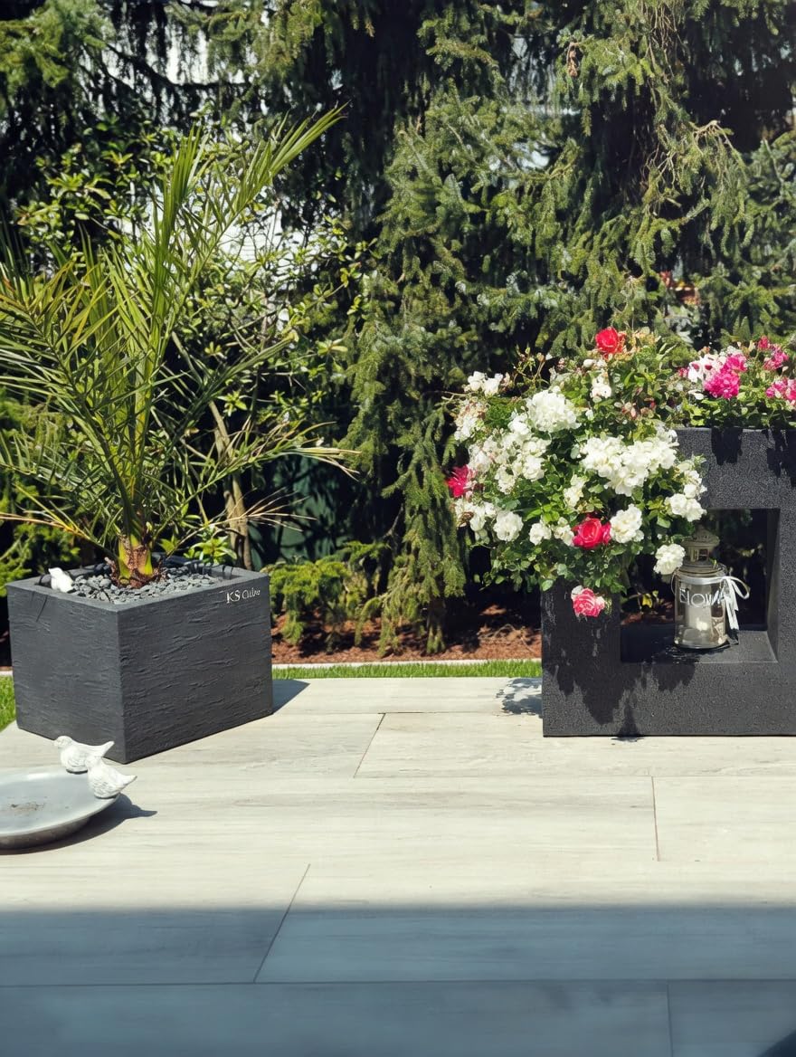 Pflanzwerk® Vaso da fiori CUBE Antracite Plastica MIGLIOR PREZZO *Dimensione selezionabile*Resistente al gelo* *Protezione UV* *Europea di qualità*