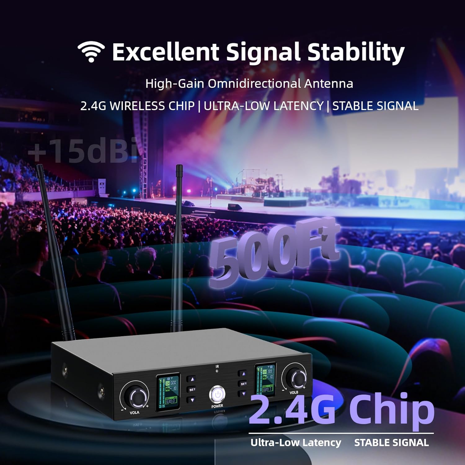 Wireless Microphone System-Professional Metal Handheld Mics with Auto-Scan Anti-Interference Function,Hi-Fi Clear Sound Quality and Long-Lasting Battery Life,Ideal for Church and Karaoke BQ