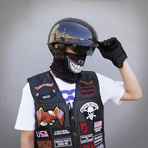 Miniatura 3 de VCOROS - Cascos de cara abierta de fibra de carbono estilo retro para motocicleta, para hombres y mujeres, cascos de media cara para moto, crucero,