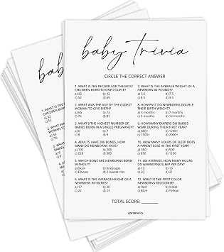 GardenCity Baby Trivia Baby Shower Game 50 Cards, Fun Baby Shower Trivia Game Activity for Baby Boy or Girl Minimalist
