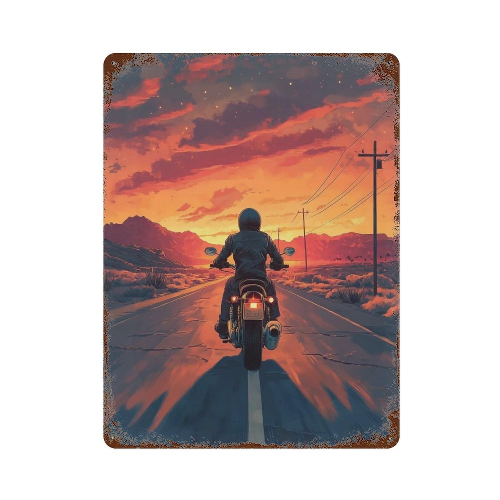 HDURYEYRYY Ride Into Burning Sunset 04 Wall Retro Iron Vintage Art Metal Tin Sign Poster Modern Home Cofffee Club Art Bar Shop Decor 40x30cm