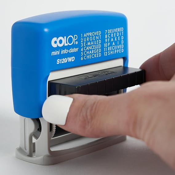 COLOP Self-Inking S Model Line Dater, Non-Toxic and Water Based Ink, Adjustable Date Stamp (S-120/WD Message Dater, 5/32)
