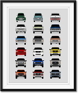 Custom Car Posters Handmade Poster compatible with Ford F-150 Generations and Print of F150 XL XLT SXT FX4 FX2 Limited Lariat Platinum King Ranch - Multi, 8x10 Metallic Print Unframed