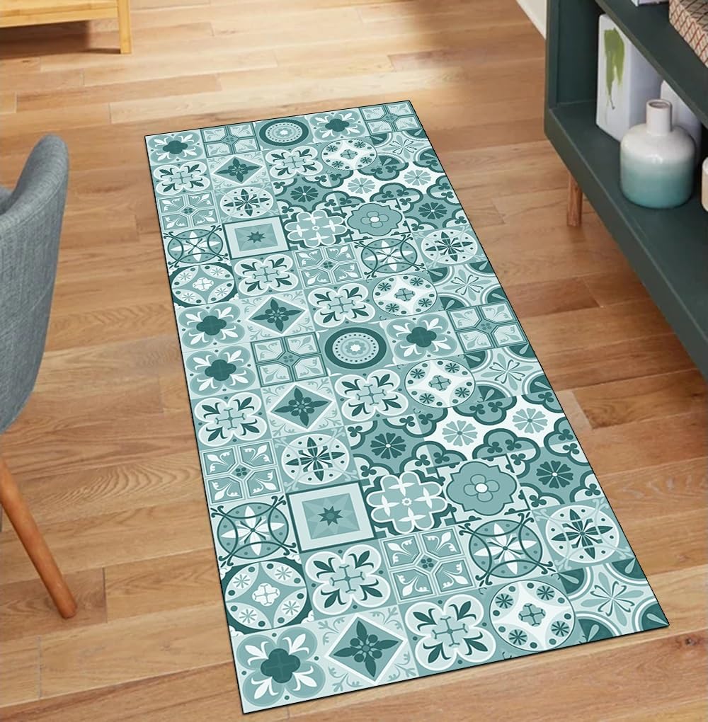 Alfombra bohemia cian para dar calidez a tu cocina y pasillo