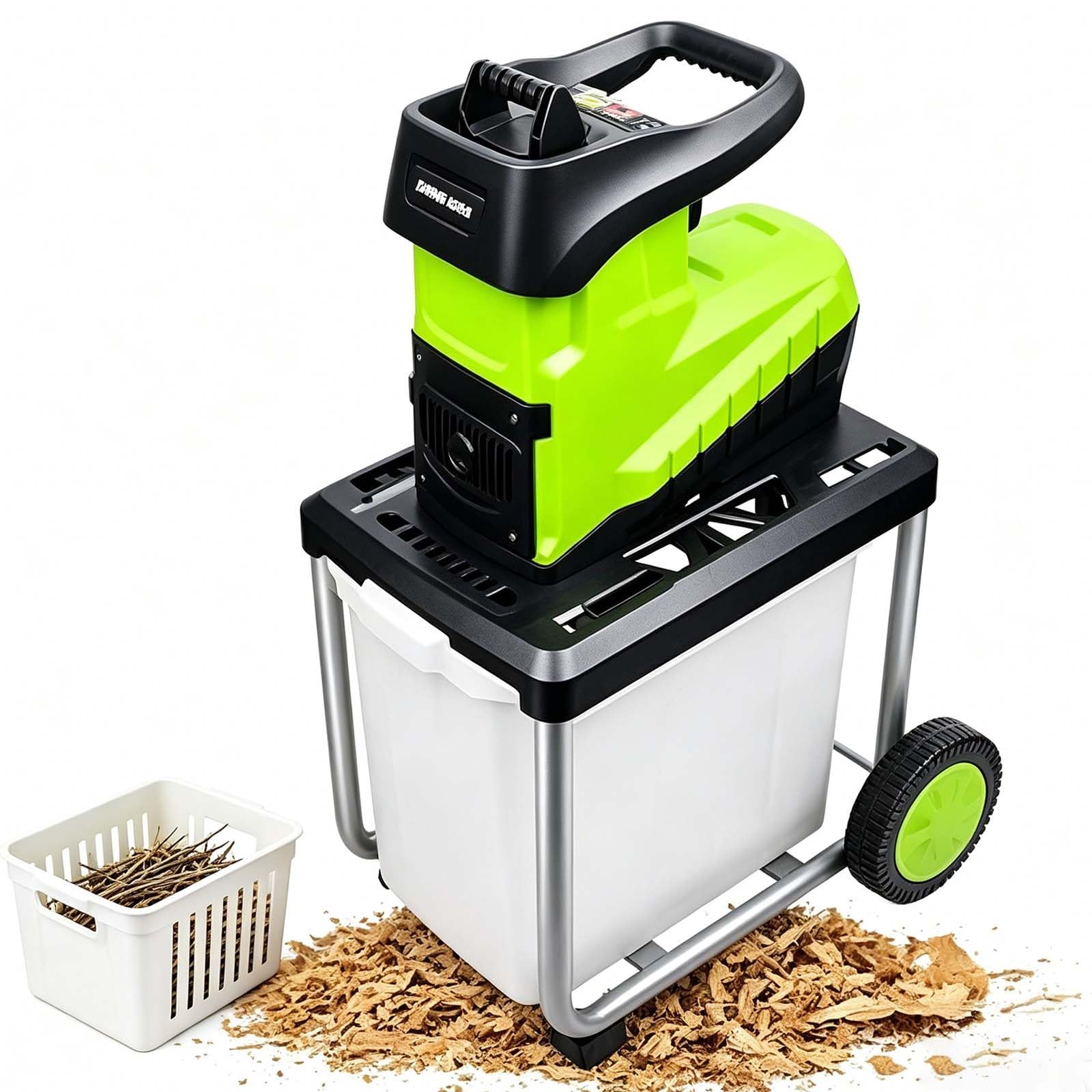 Déchiqueteur Branches Bois, Broyeur Jardin Électrique 2800W Avec Diamètre Broyage 45mm, Sac Détachable 60L, Lames Réversibles Et Caractéristiques Sécurité, Idéal Compostage