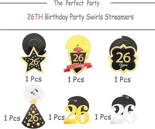 Miniatura 260 de LINGTEER Happy 65th Birthday Decorations Set - 12Pcs Black & Gold Swirls Streamer,Happy Birthday Bunting Banner,Cheers to 65 Years Old Bday Party