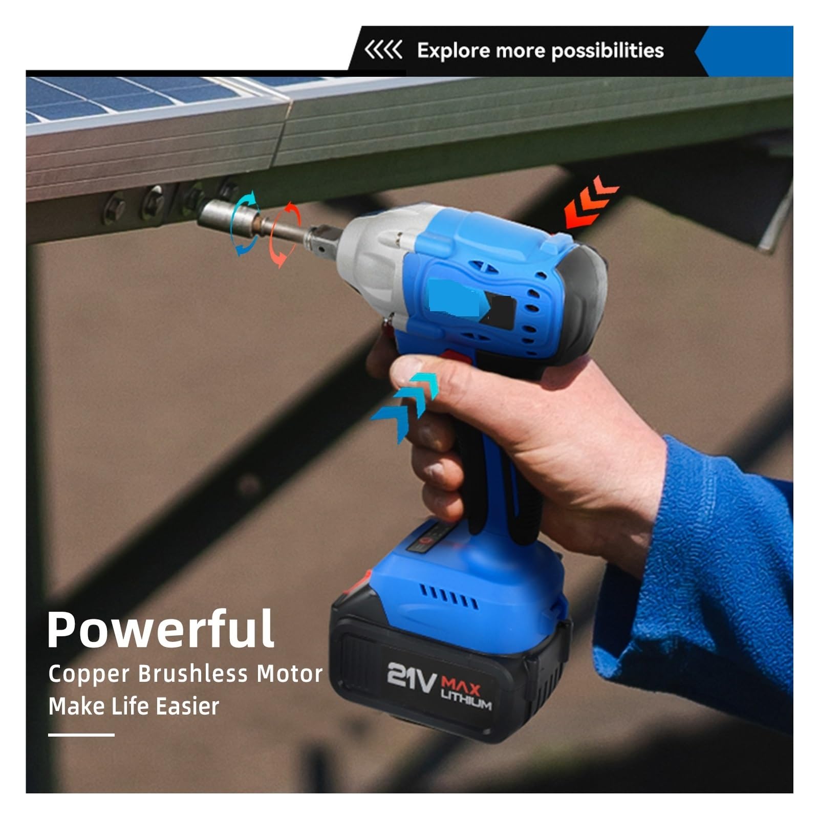 Llave de impacto Llave De Impacto Eléctrica De 21V, Llave Dinamométrica Inalámbrica, Enchufe Sin Escobillas, Batería De Iones De Litio, Herramienta Eléctrica De Reparación Del Hogar(21V-350Nm-Set3)