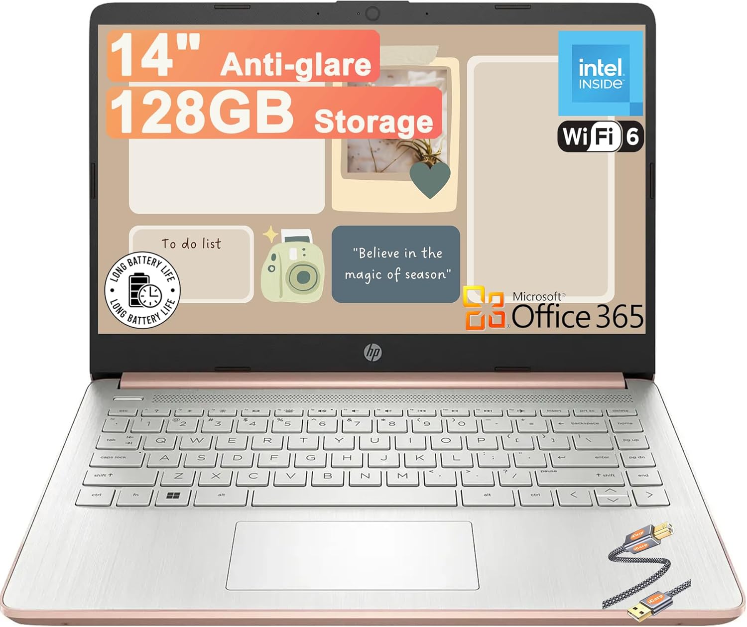 HP 14 Stream Business & Student Portable Laptop 14" HD Anti-Glare Intel 4-core N150 4GB RAM 128GB Storage Long-Lasting Battery Win11 ICP Printer Cable