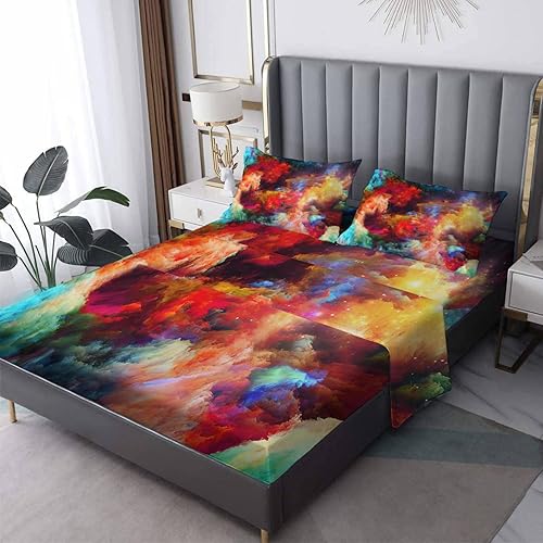 THYUNQ Abstract Sheets Twin XL Size Bed Set Colorful Art Bedding Sheets  Pillowcases 3 Piece Soft Microfiber Patterned Sheet Set with 16 Inch Deep