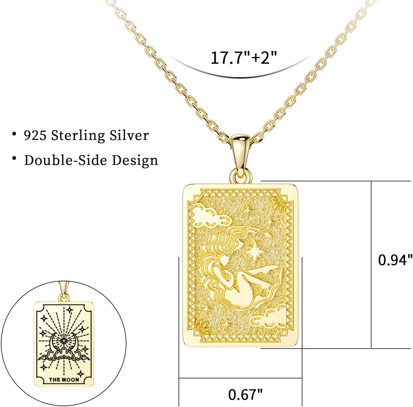 Christmas Gifts Tarot Card Necklace for Women 925 Sterling Silver The Moon Star Fool Strength Lovers Tarot Necklace Spiritual Jewelry Christmas Necklace for Her - Image 7