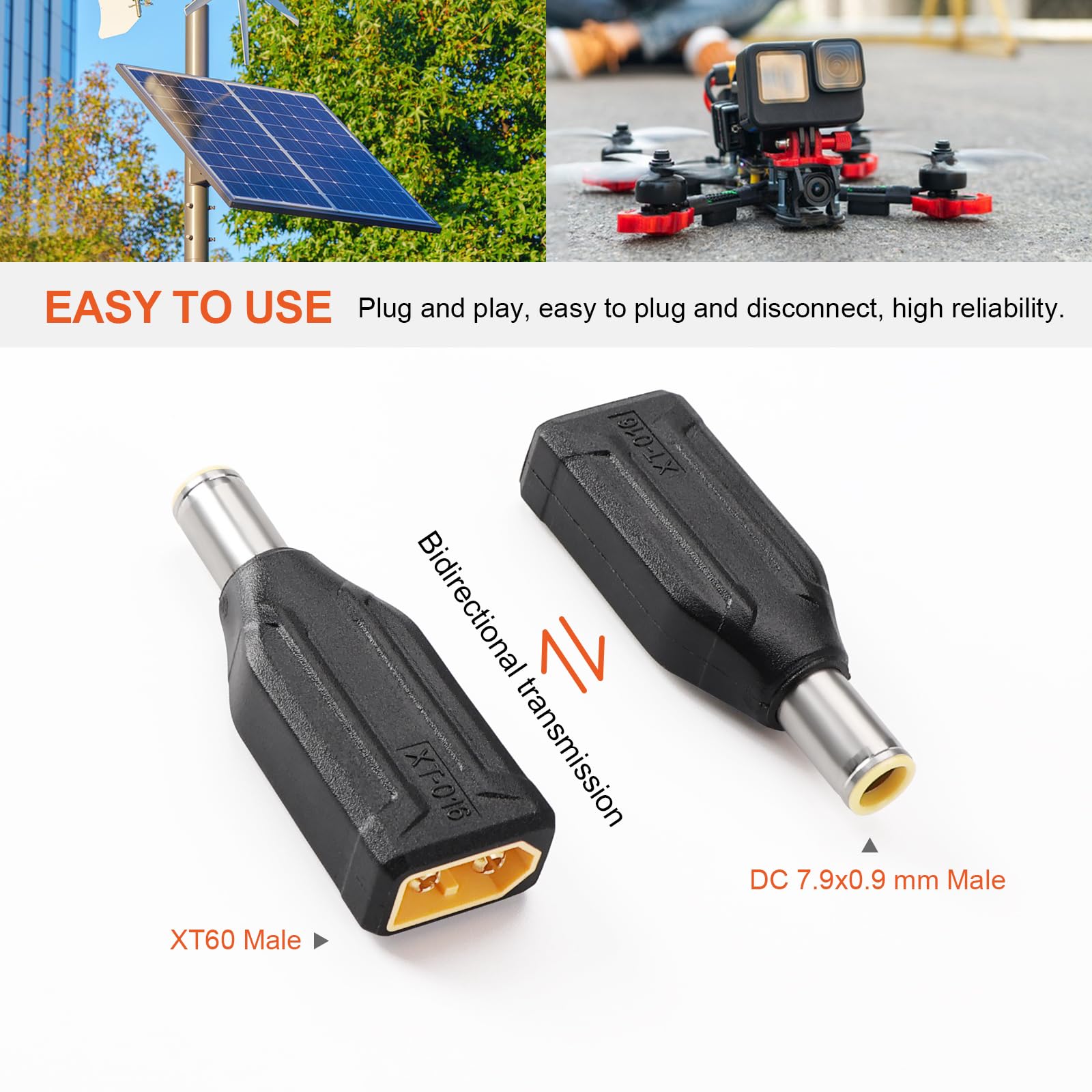 2 Sztuk XT60 do DC7909 Adapter, XT60 Męski do Męski DC 7.9x0.9 mm Power Złącza, Kompatybilny z FPV Monitor Power Drone