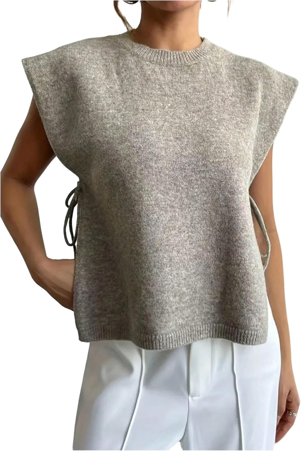 Verdusa Women's Old Money Clothes Lace Up Side Split Sweater Vest Elegant Lightweight Knit Tops