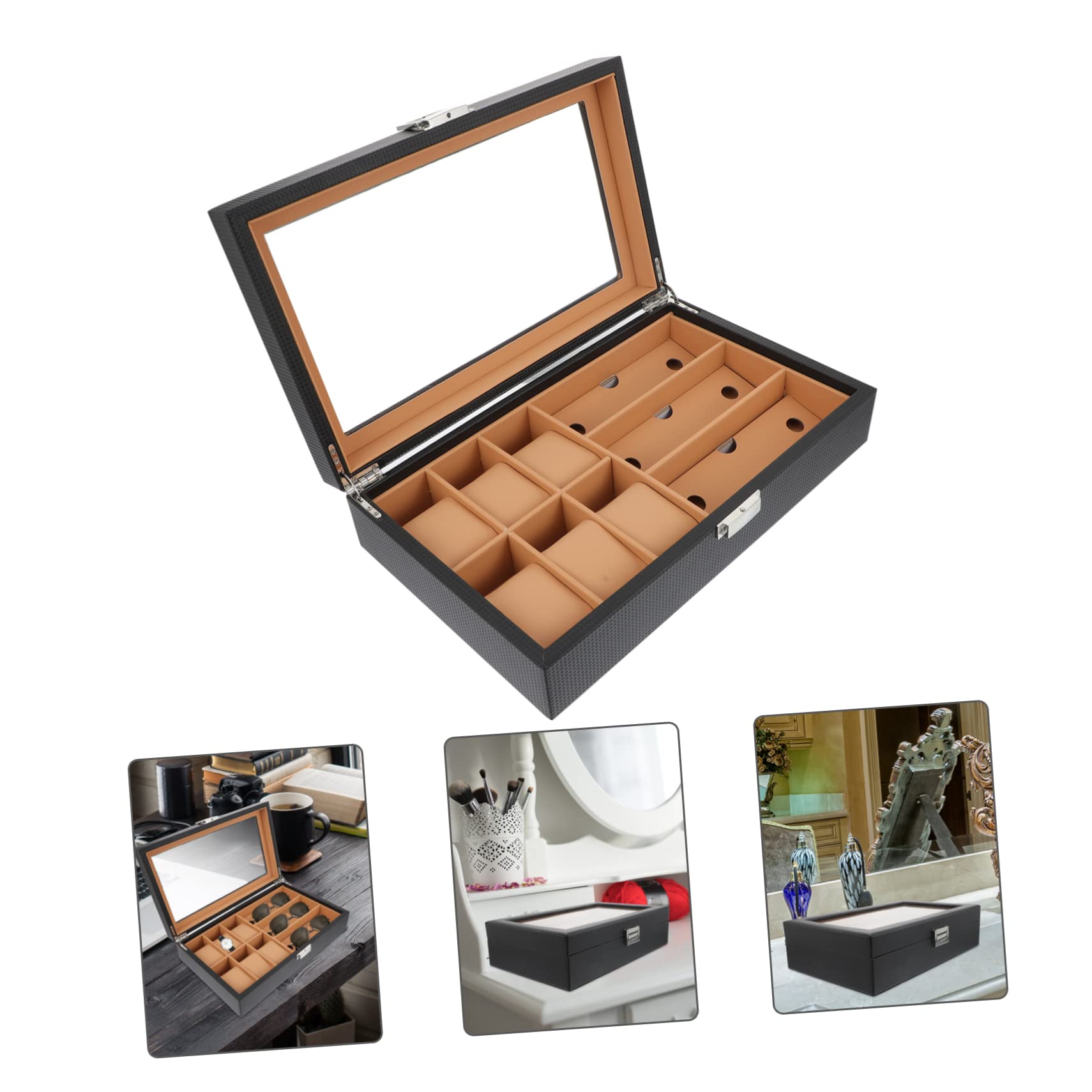 SOIMISS Boîte à Montres en Bois 6 Montres 3 Lunettes, Coffret de Rangement