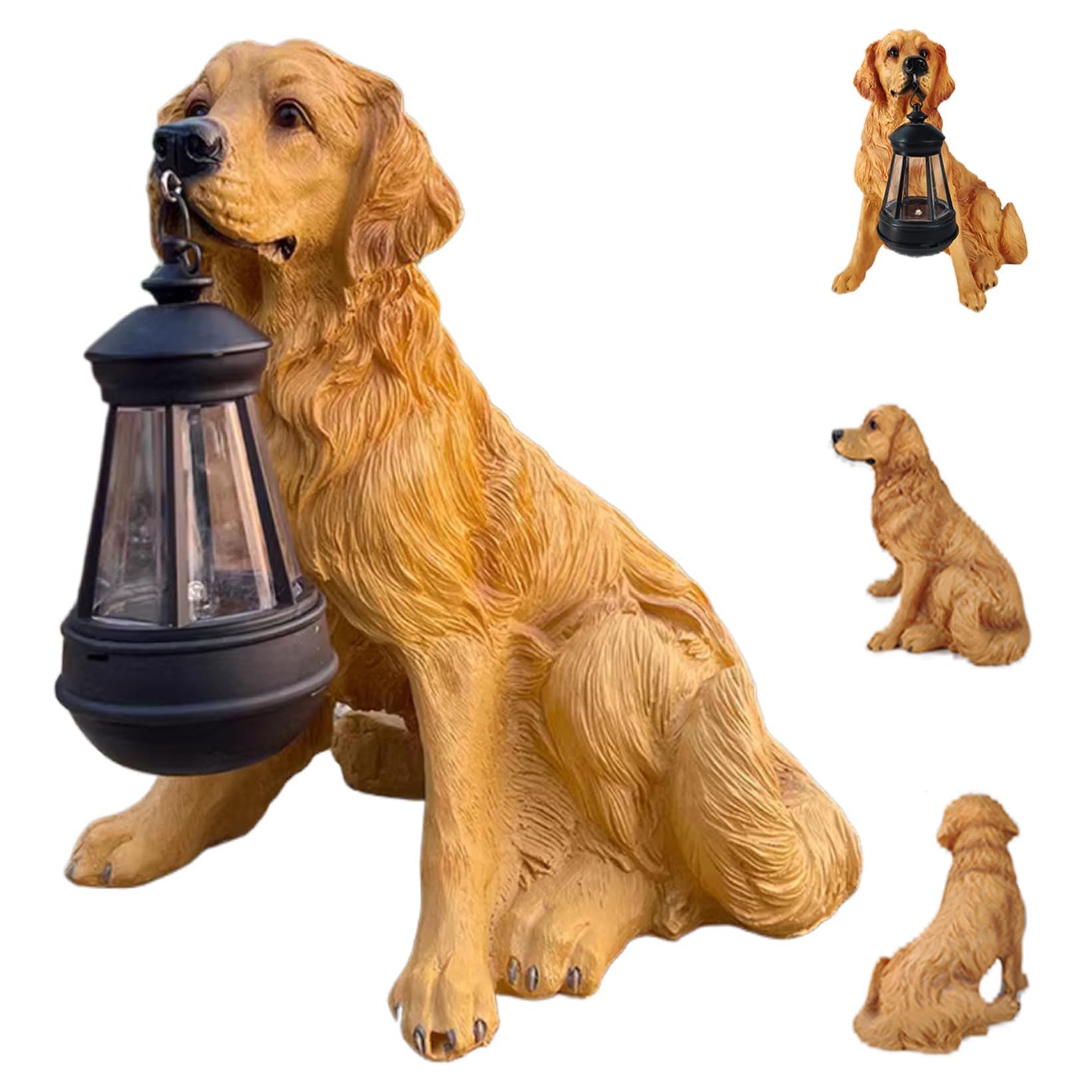 Hbbgdiy Solar Dog Garden Statue with LED Light 11x7.1x11.4 Inch Cute Golden Retriever Resin Puppy Figurine for Lawn Yard Patio Decor, Outdoor Garden Sculptures for Housewarming