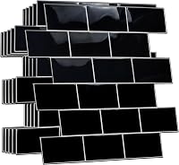 WALPLUS 3D Csempe Matrica 30x15cm Fekete Mozaik Öntapadós Vízálló Fényes Csempematrica Konyha Fürdőszoba Metro Mintás 1