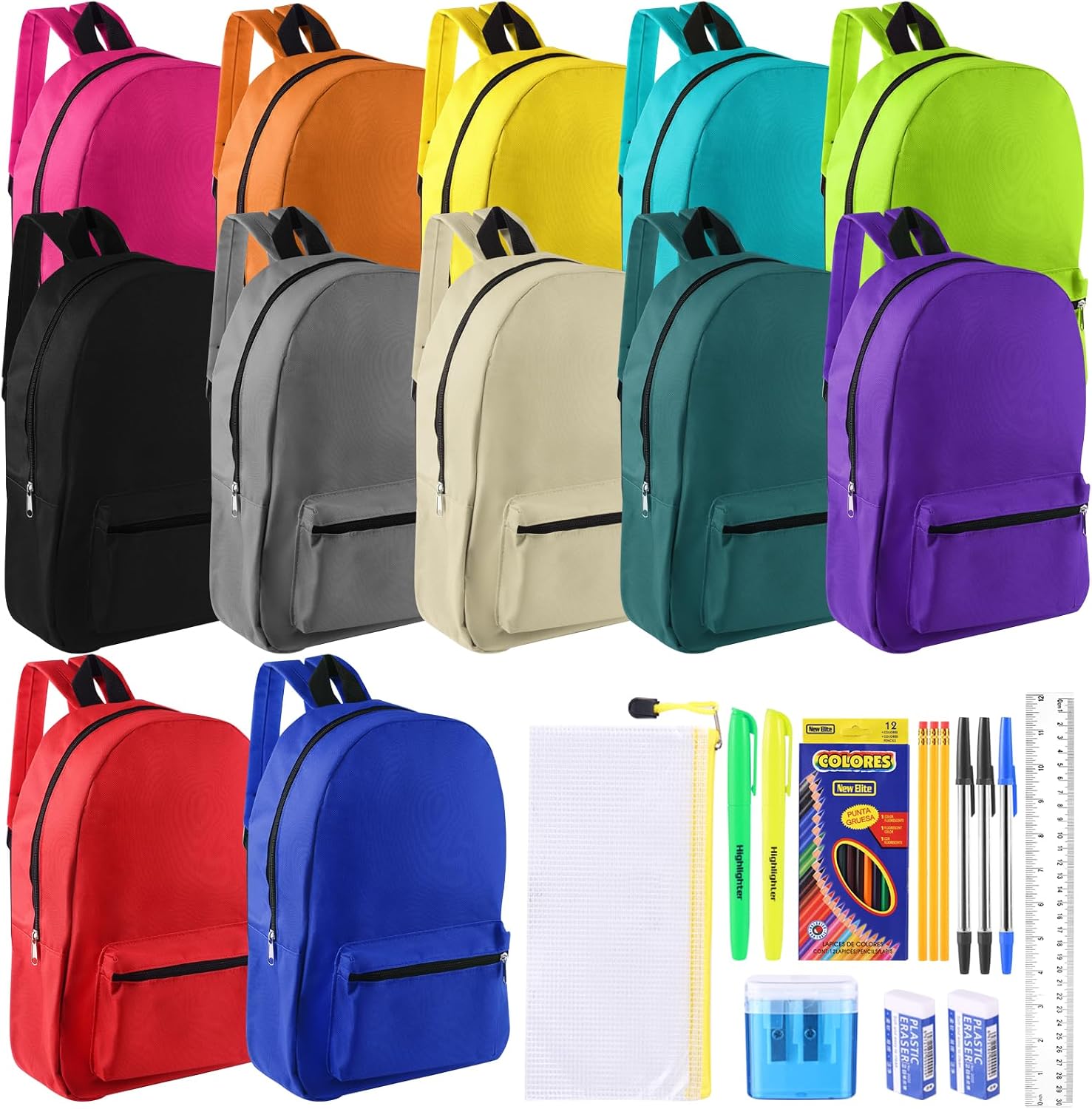 12 Set Bulk Backpacks with School Supply Kit 17 Inch Book Bags in Bulk and Back to School Supplies Stationery Kit for Kids Boy