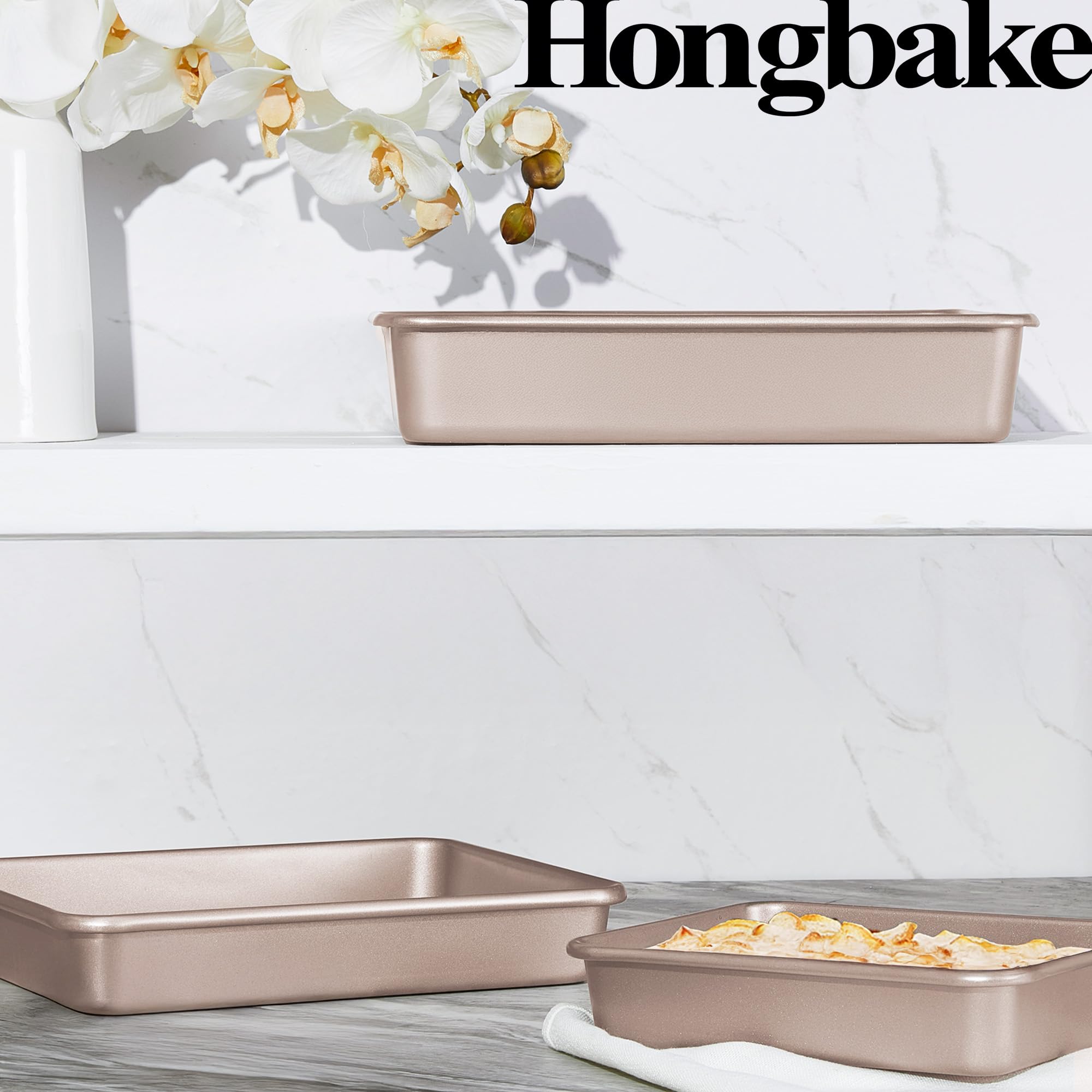 Juego de 3 moldes para hornear profundos, antiadherentes, rectangulares, bandeja de horno de metal de 13/11/9 pulgadas para cocinar brownie de lasaña, utensilios apilables de profundidad múltiple