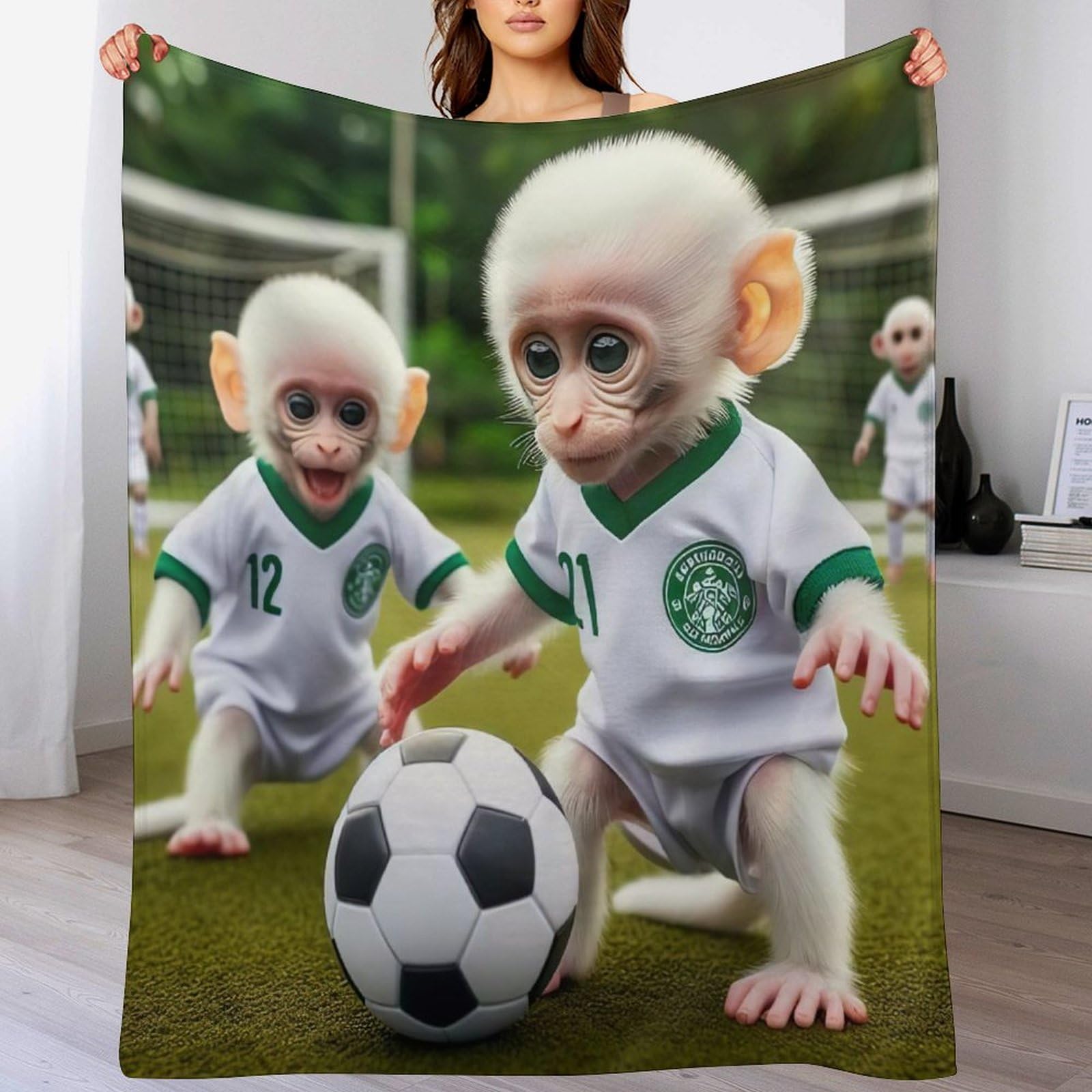 Couverture Polaire Singe Mignon en Flanelle Douce pour Lit et Canapé 100x130cm