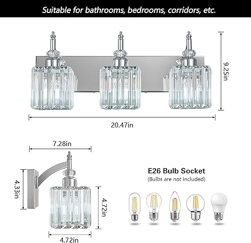 Miniatura 4 de Luces de tocador de cristal cromadas 3 luces modernas para baño