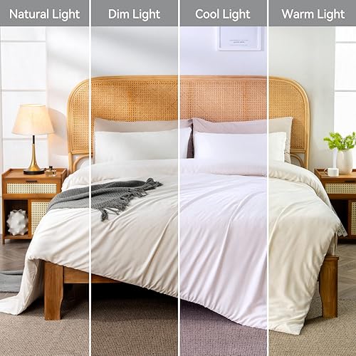 Miniatura 7 de JELLYMONI Juego de funda de edredón blanco crema, funda de edredón de viscosa de bambú, lujosamente suave y refrescante, juego de 3 piezas, 1 funda
