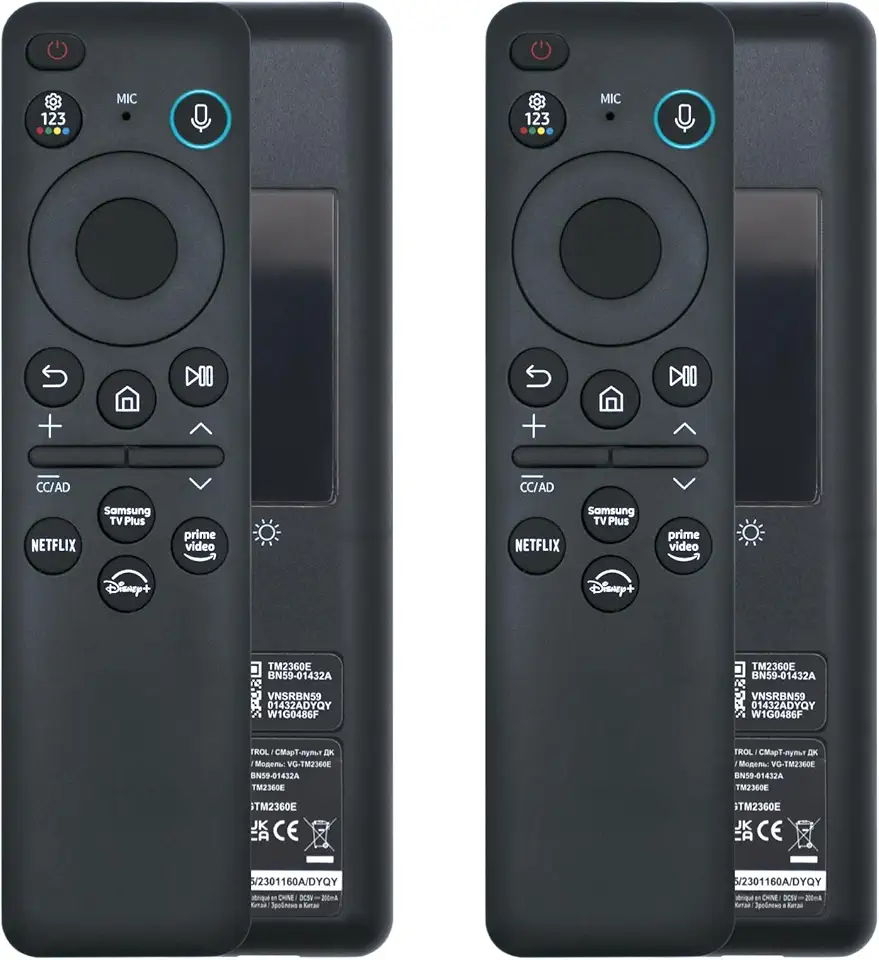 Pacote com 2 controles remotos BN59-01432A por voz solar, controle remoto Bluetooth recarregável USB-C com carregamento solar compatível com Samsung Frame Smart TV, Samsung Neo QLED S90D Smart 8K HDR