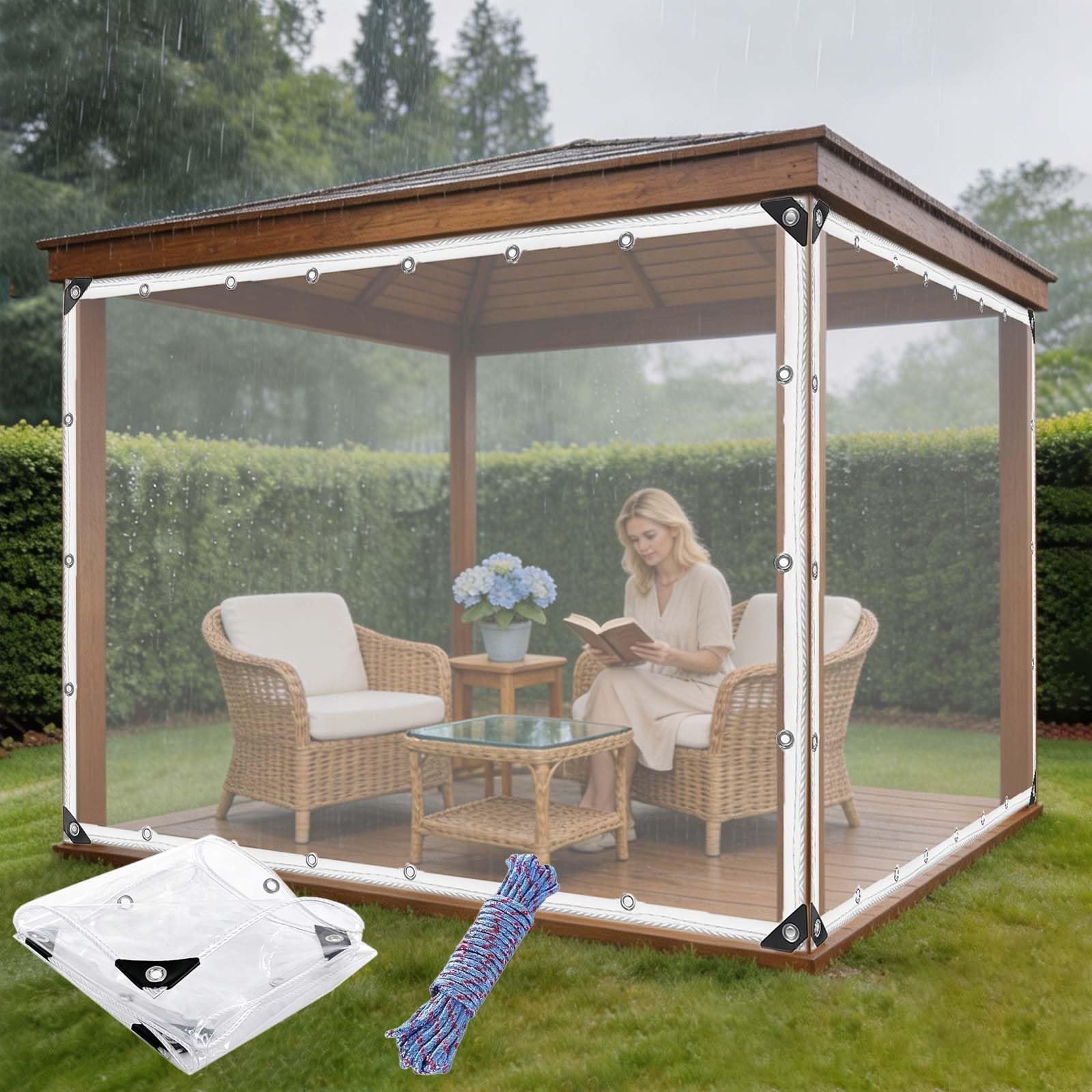 Clear Heavy Duty Tarpaulin 185 x 320 cm 400G M², 0.39Mm Thick, Windproof, with Rope Reinforced Transparent Tarp Sheet, Waterproof Tarpaulins for Greenhouse Or Barn, colorless