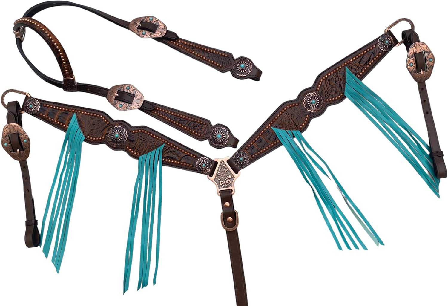 Western Headstall & Breast Collar Tack Set - Attractive Argentina Leather (Brown)