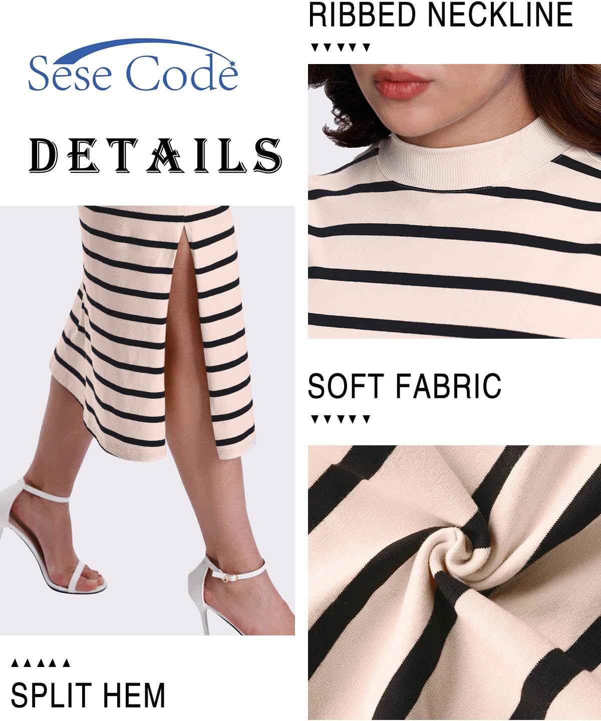 SeSe Code Womens 2 Piece Outfits Striped Matching Skirt Set Sleeveless Tank Tops and Side Slit Midi Skirts - Image 4