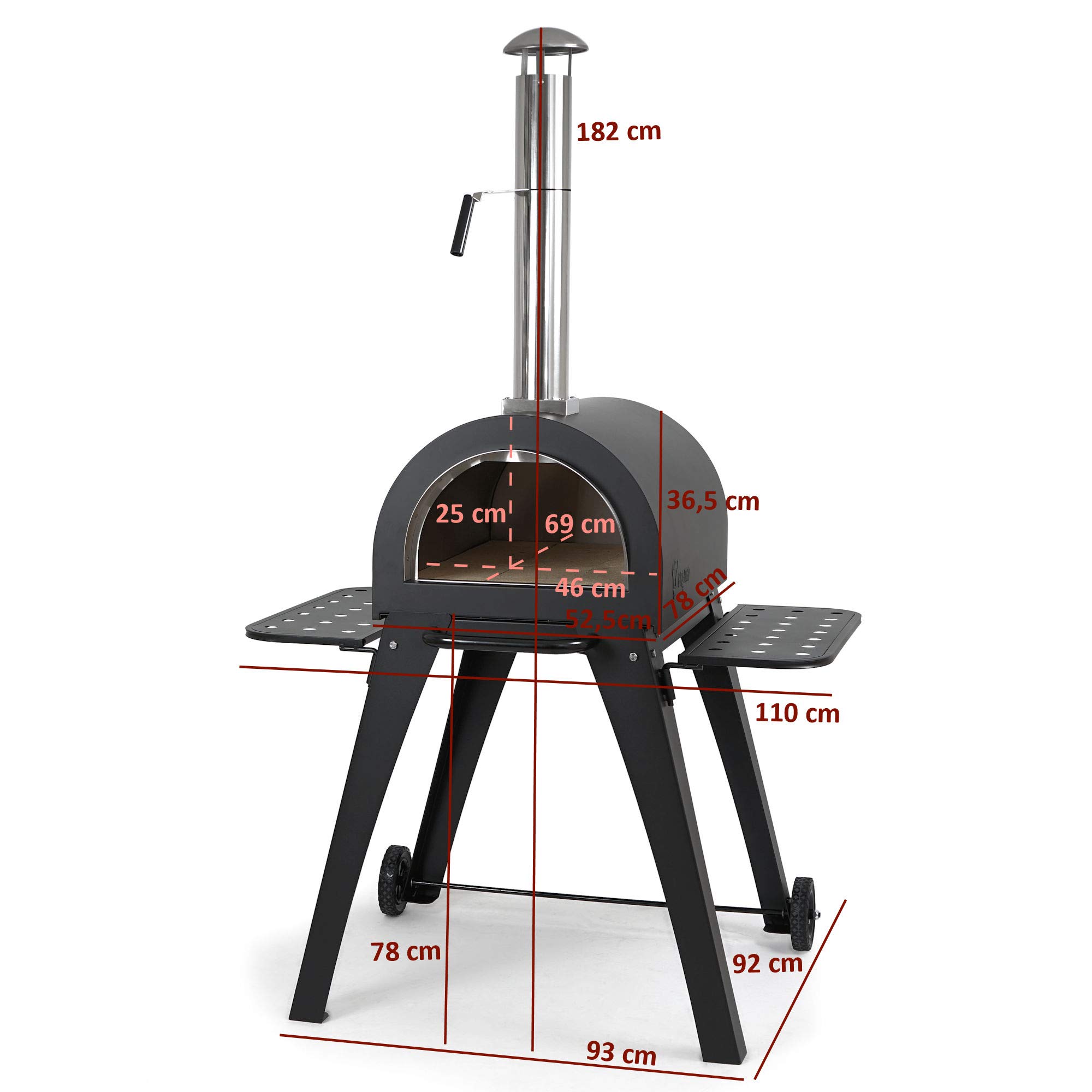 BBQ-Toro Pizzaofen Havai mit Schamottesteinen, 2 Seitenablagen, 2 Rädern | Outdoor Pizza Steinbackofen für Garten