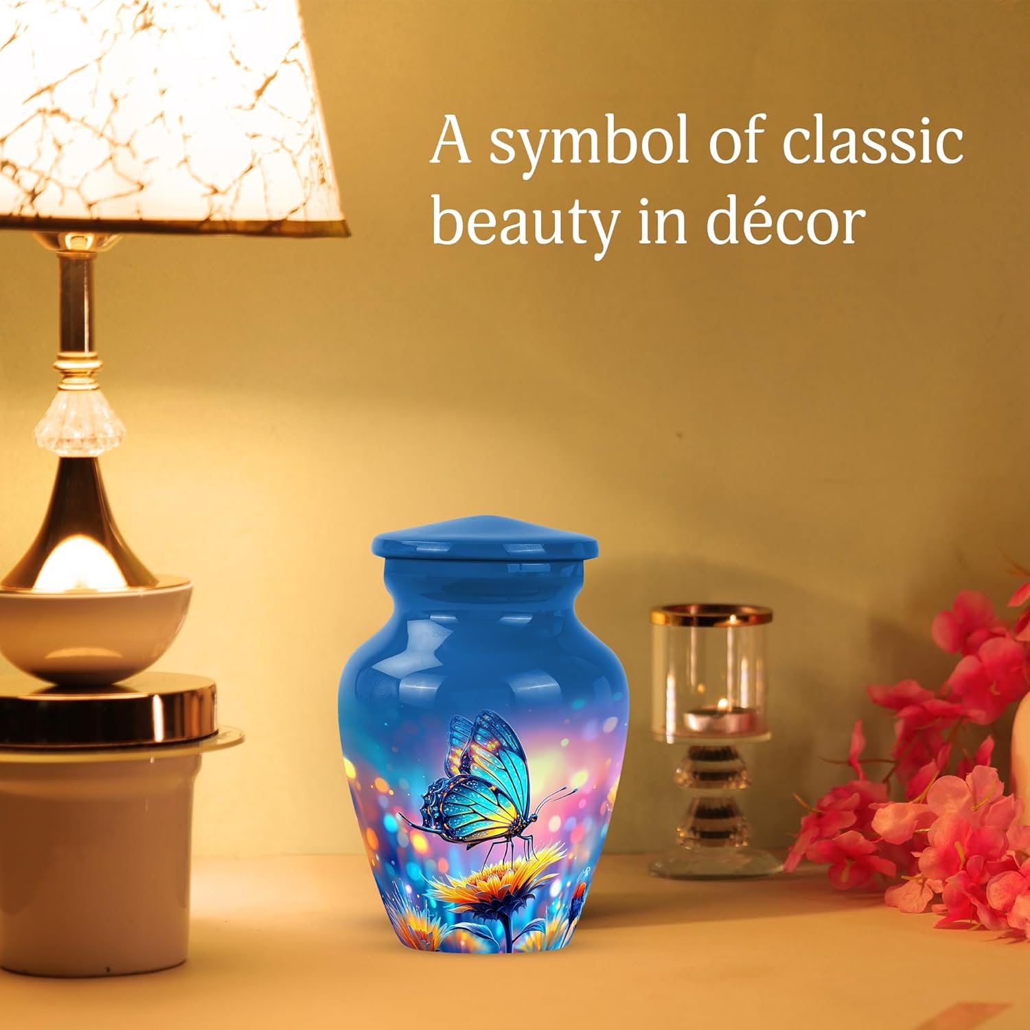 Blue Butterfly Urns for Human Ashes - Funeral Urns for Human Ashes Adult 3 inch - Sunflower Urn for Mom & Dad - Memorial Urn for Cremated Remains