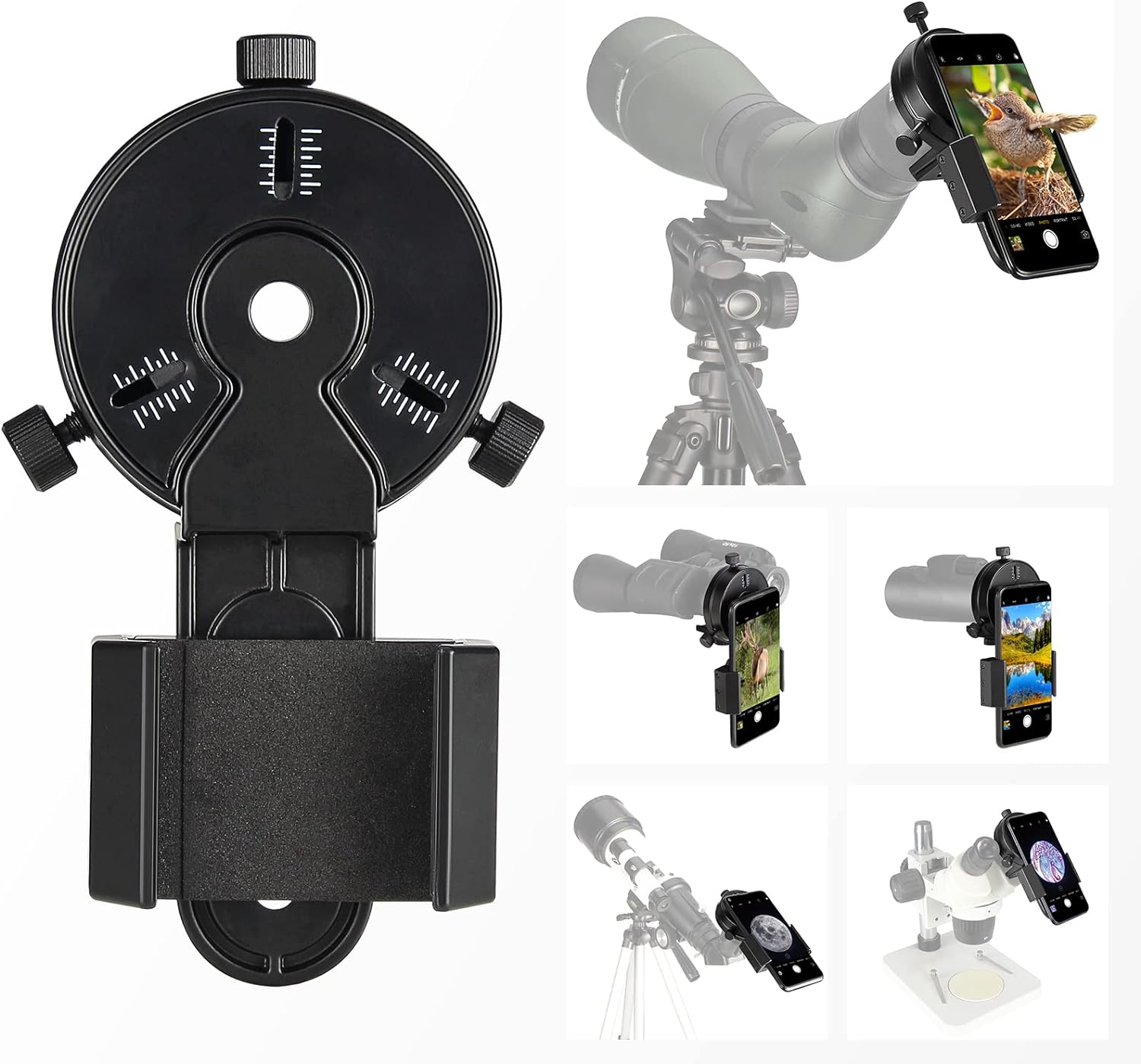 Upgrade Smartphone Scope Adapter Spotting Scope Phone Adapter - Telescope Phone Mount for Spotting Scopes & Binoculars & Monocular & Telescope & Microscope