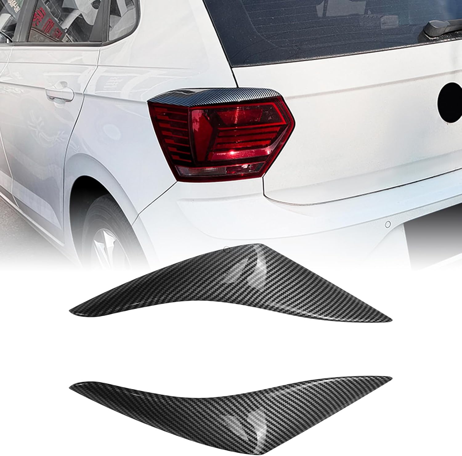 Compatible with Car Rear Taillight Eyelid Eyebrow Cover Trim for Volkswagen Polo MK6 2018-2021 Glossy Black/Carbon Fiber Look(Carbon Fiber Look)
