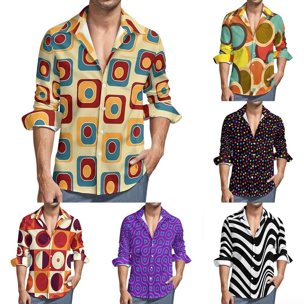 Chemise élégante à manches longues pour homme, motif rétro des années 70 imprimé 3D pour un style décontracté pour le printemps et l'automne