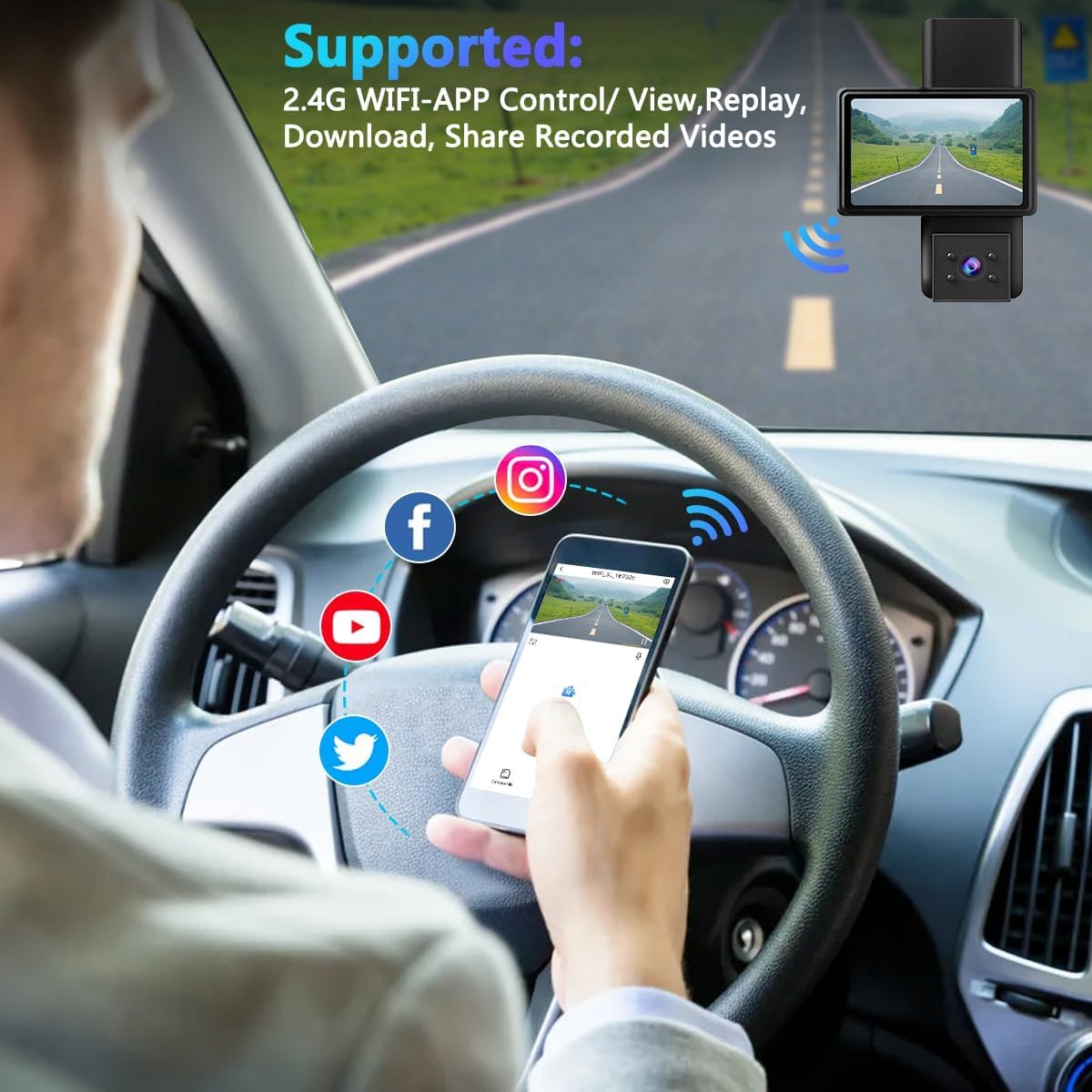 Front and Rear Dash cam with Parking Monitoring, 2K + 1080P Camera with 32 GB SD Card, Motion Detection, Infrared Night Vision, Sensor