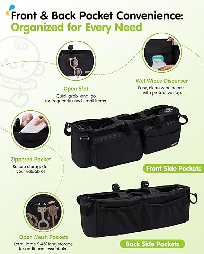 Miniatura 2 de Organizador de cochecito doble con 11 compartimentos para Bob Duallie, Baby Jogger City Mini GT2, organizador doble para cochecito, Jeep, accesorios