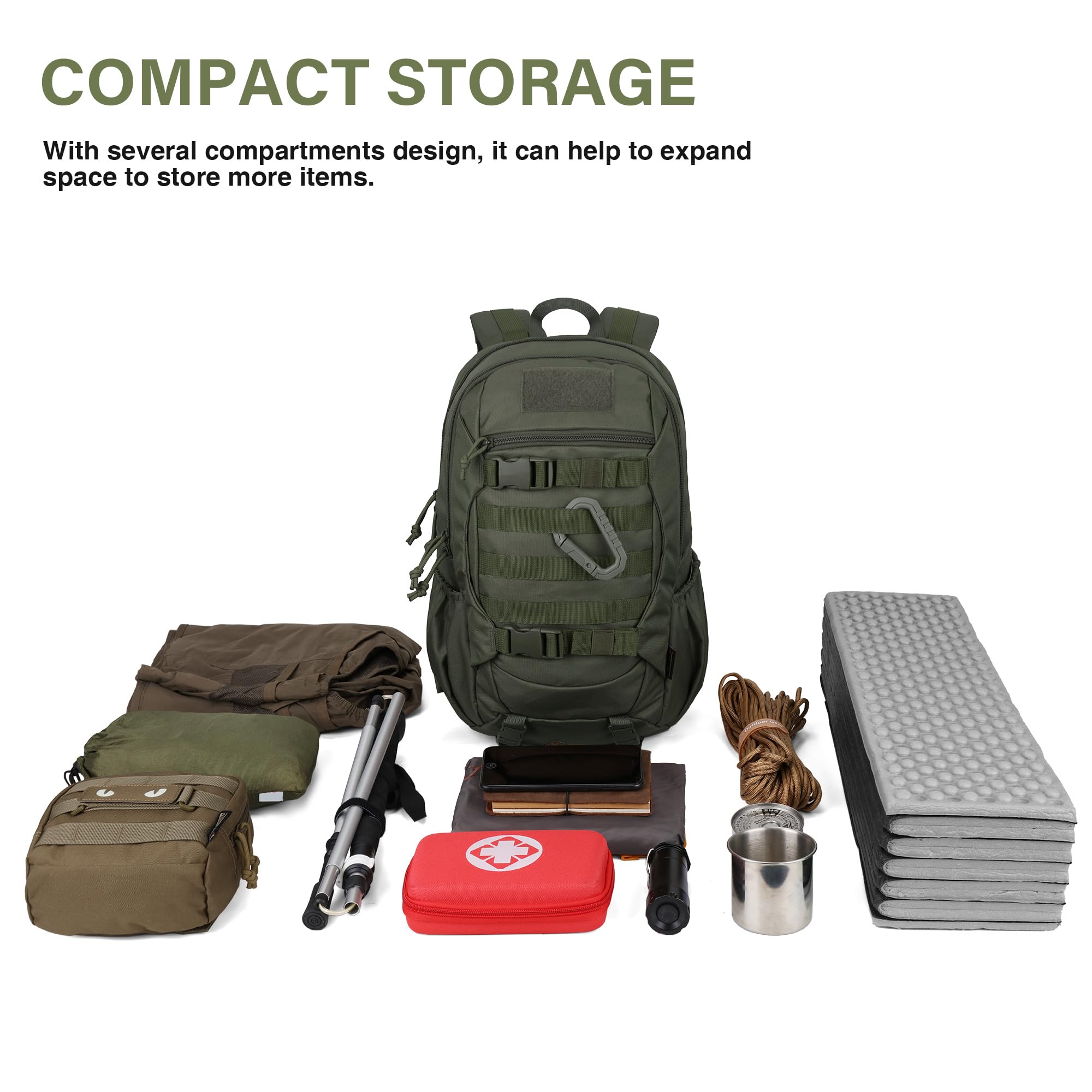 Mardingtop Plecak taktyczny 18 l/28 l, plecak trekkingowy, plecak outdoorowy, na kemping, wędrówki, podróże, 18 l zieleń wojskowa, 18L