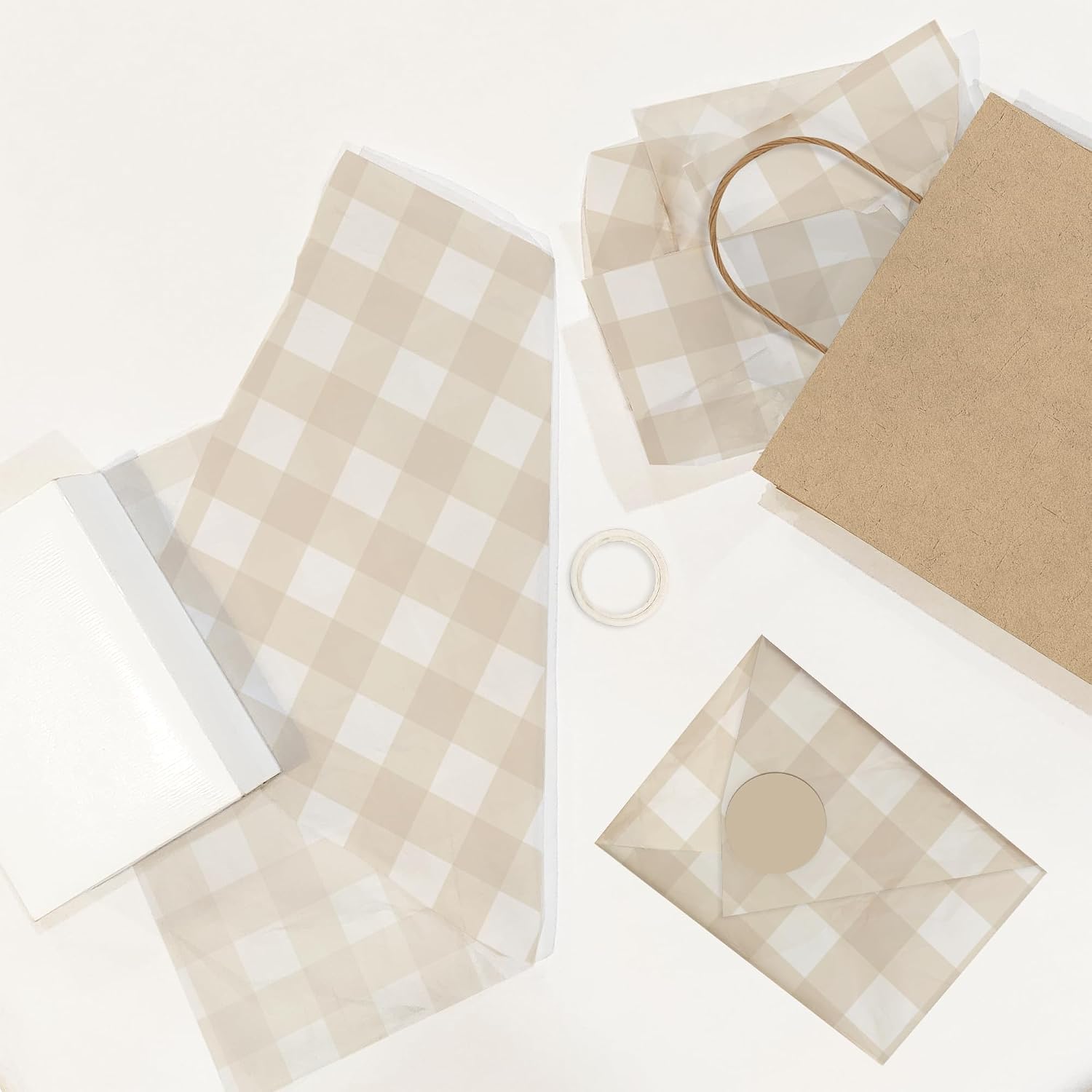 Beige Gingham Tissue Paper, 24 Sheets, 20 x 30 Inch Gift Wrap Tissue Paper image 3