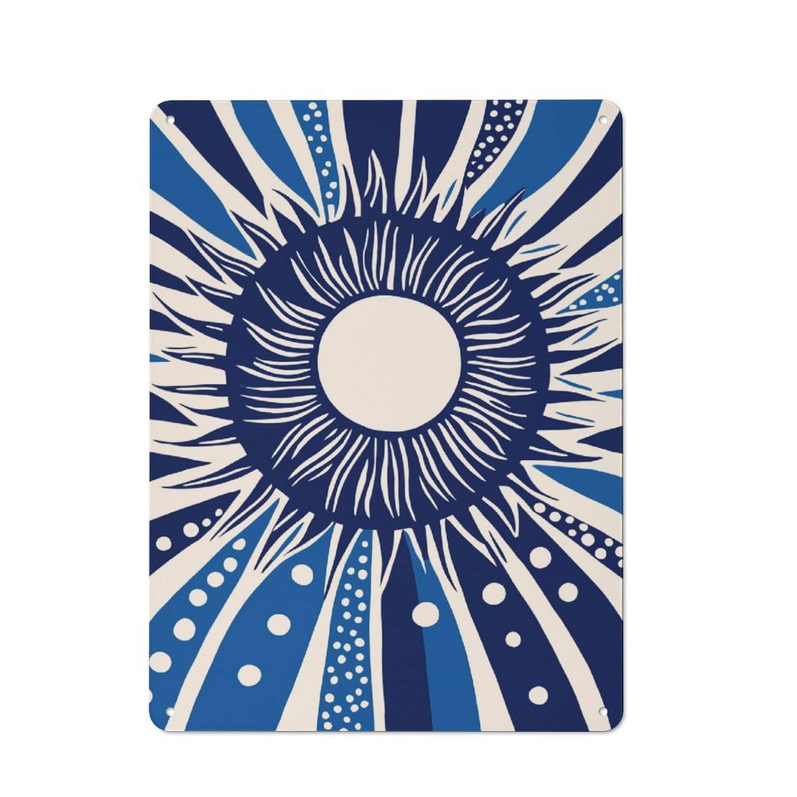 Blue Abstract Sun Decorative Tin Sign 40x30cm, Distressed Look Vintage Wall Decor for Lounge, Study, Pub Or Wall Gallery