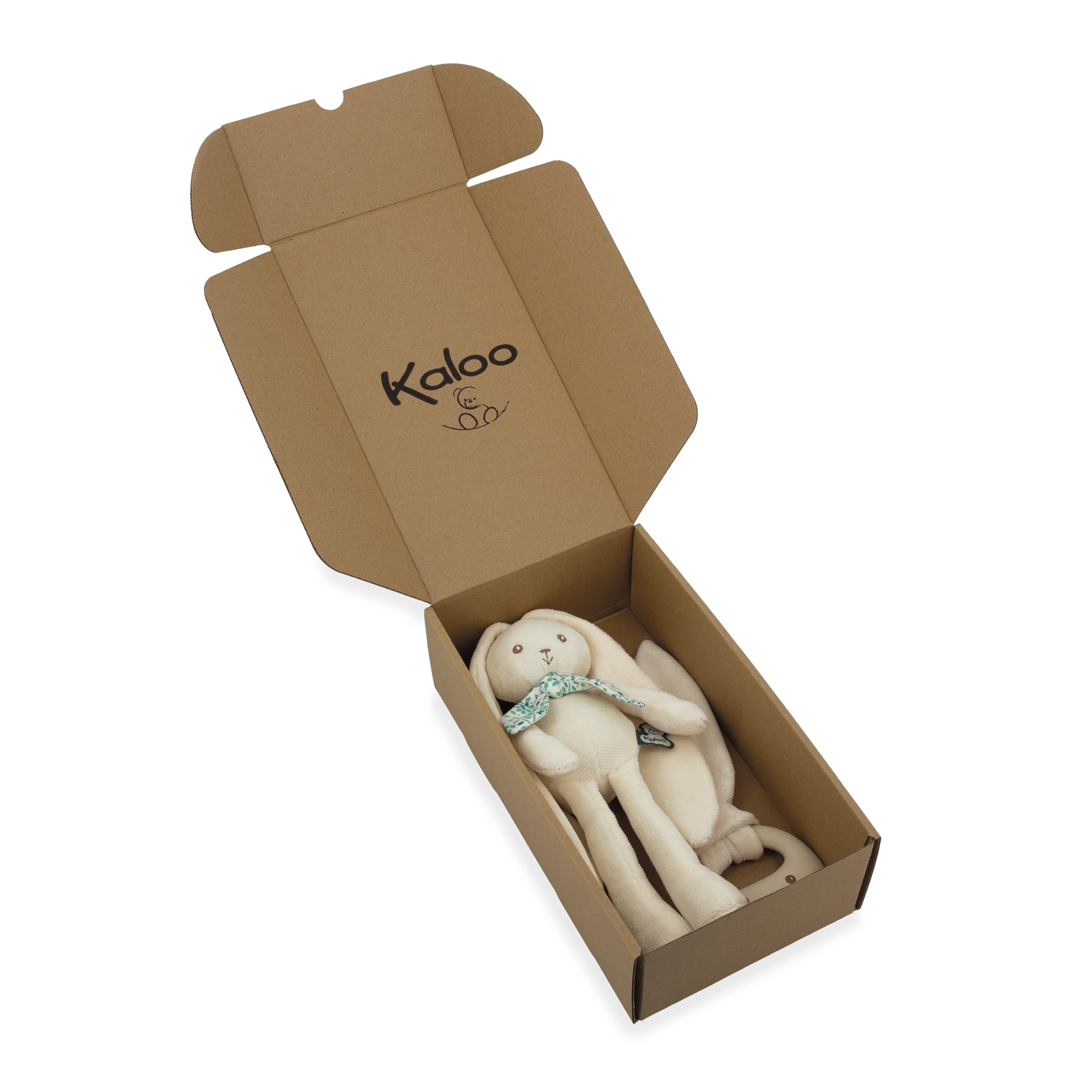 Kaloo - Baby Gift Set - 2 Pieces : Rabbit Soft Toy 25 cm + Silicone Teething Ring - Lapinoo - Cream - from Birth - K390041 - Image 2