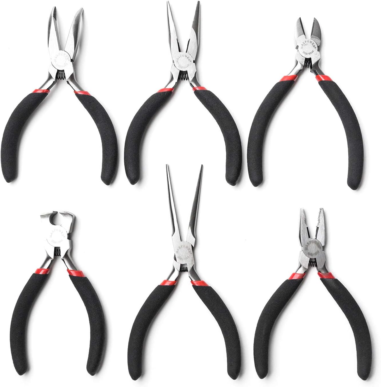 MAXPOWER 4.5" 6pc Mini Pliers SetBent Nose Pliers, Long Nose Pliers