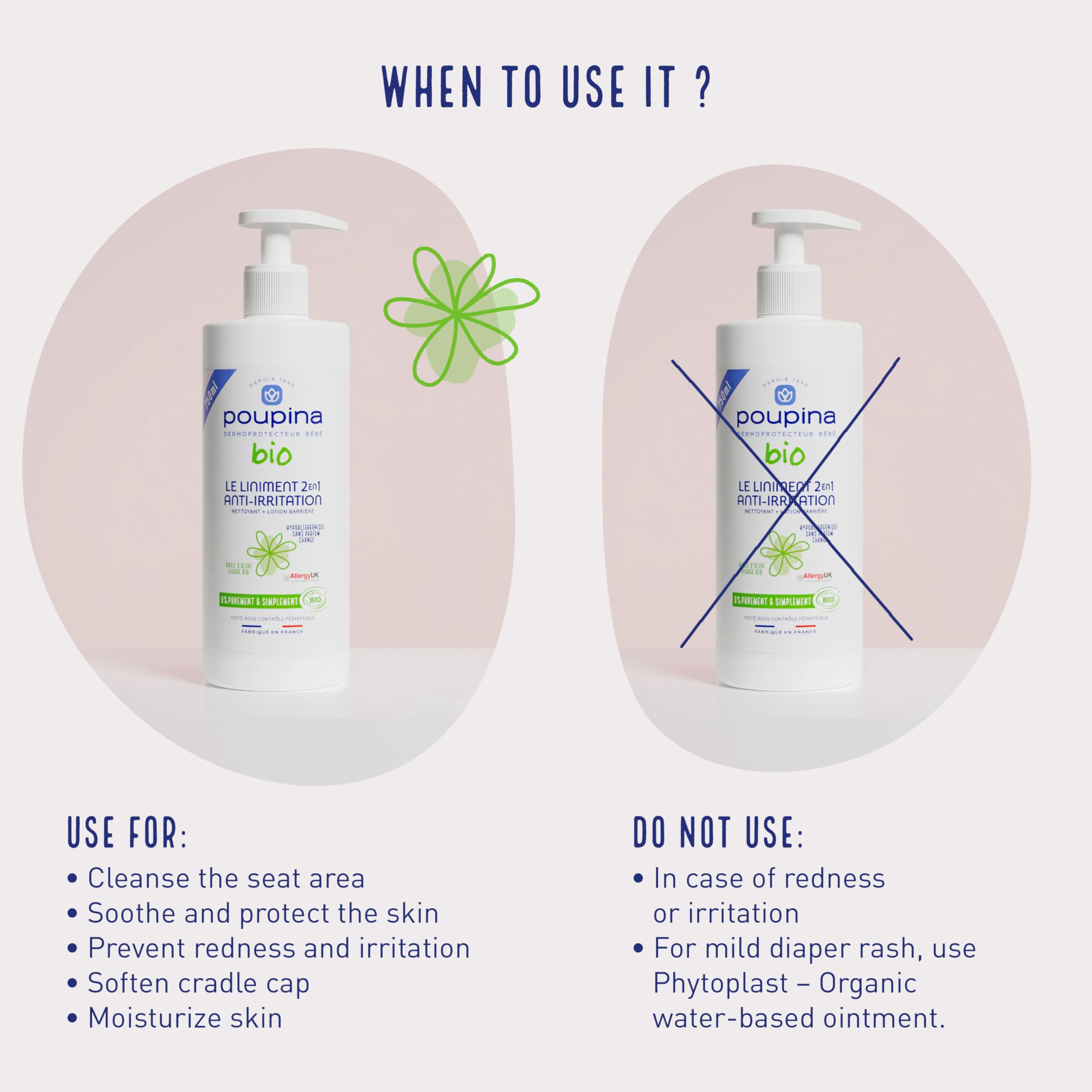 POUPINA - Orgánico certificado 2 en 1 Baby Liniment - Receta de aceite y cal - Limpiador + loción de barrera - Ingredientes 100% naturales - Vegano - Fabricado en Francia - 750 ml