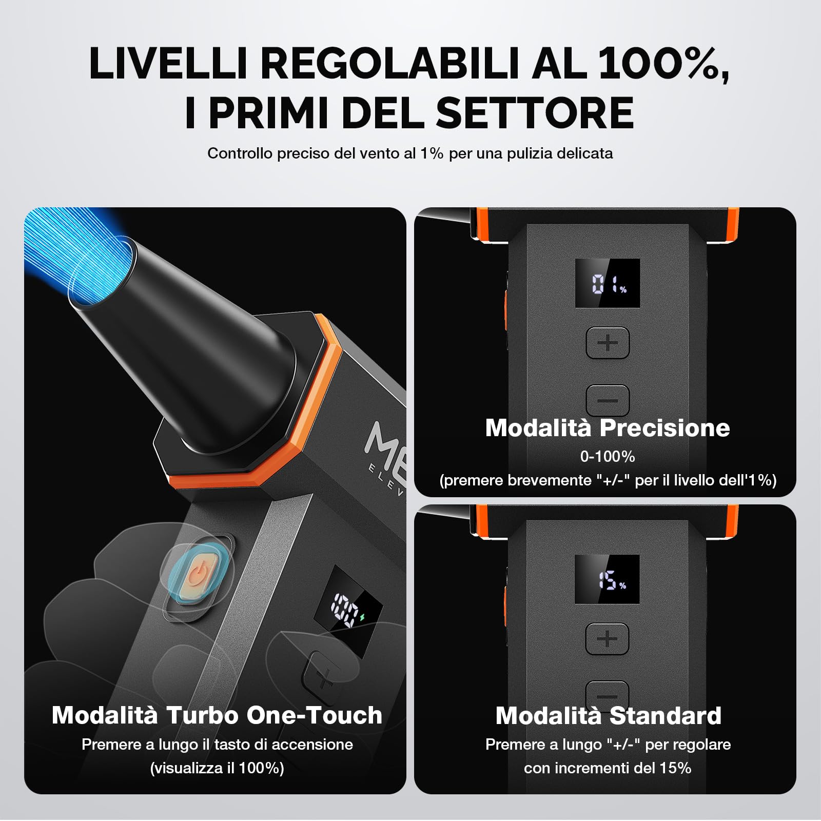 Spolverino elettrico ad aria 220.000 giri/min, 100 livelli continui, motore brushless e display a LED, senza fili, con kit di pulizia, mini soffiatore per PC, tastiera, auto, casa e all'aperto
