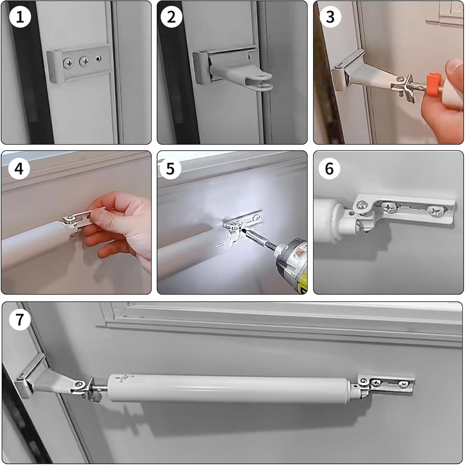 Pneumatic Door Closer Kit for Screen and Storm Doors, Includes Push Button Latch and Protector Chain Spring (White All-in-One, 1 Set)