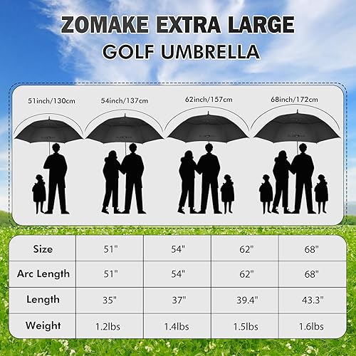 Miniatura 2 de ZOMAKE Paraguas grande de golf de 51546268 pulgadas, doble toldo ventilado, resistente al viento, paraguas de golf para lluvia, apertura automática,