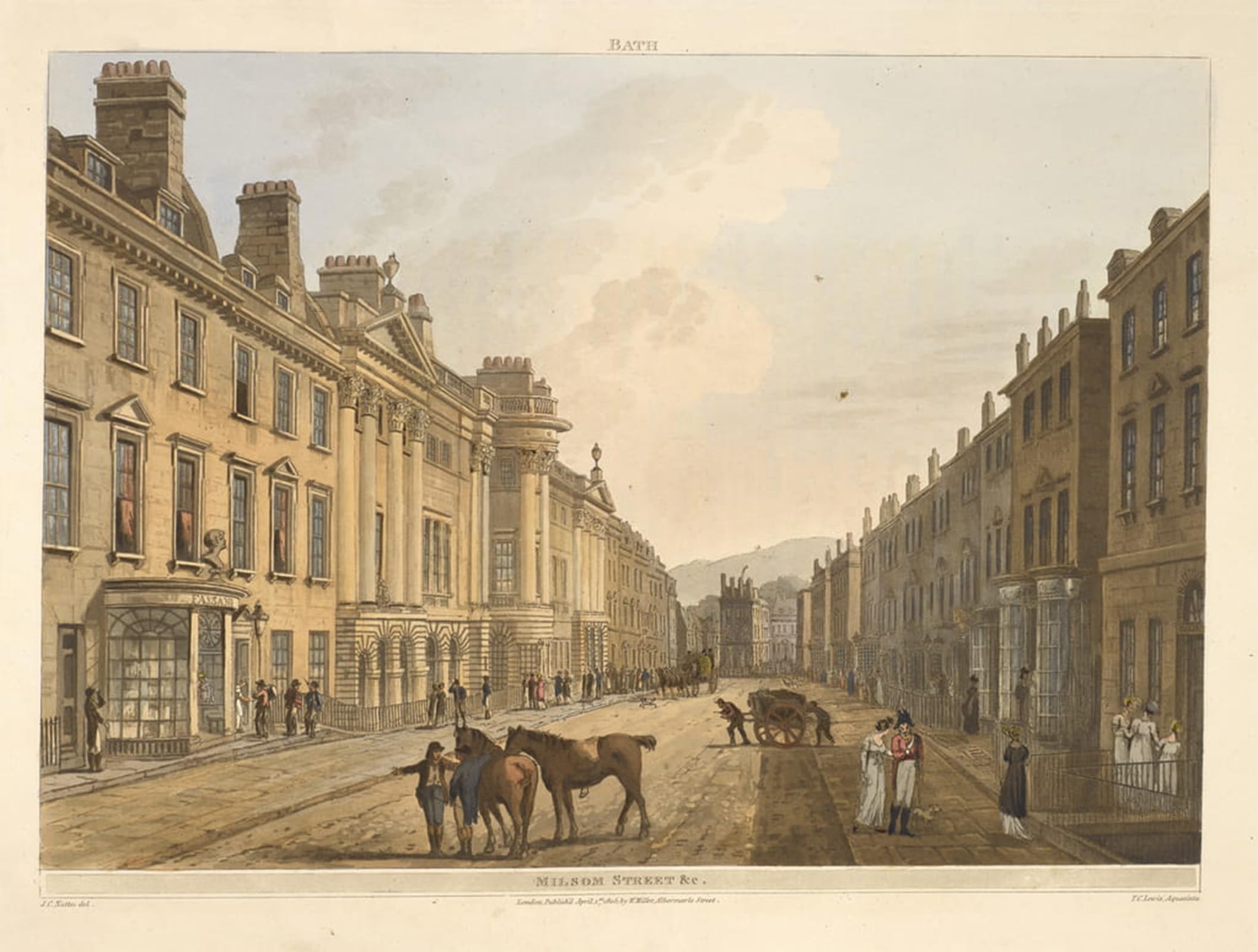 ARTXLXXBN Famous Print Painting Colorful Art Print Milsom Street.bath Illustrated by Claude Nattes Canvas Art Decorations for Home Decor 60x90cm