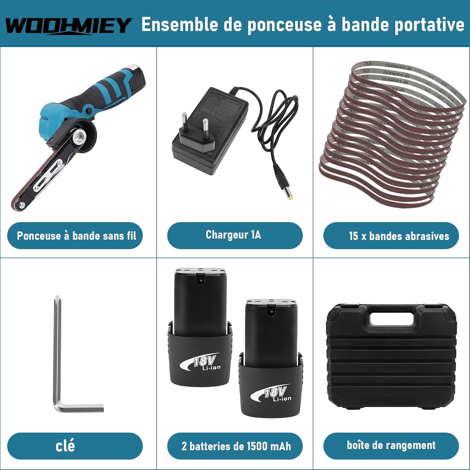 Levigatrice a nastro a batteria al litio 16,8 V 7000 giri/min 15 nastri abrasivi grana 80-1000 per legno metallo