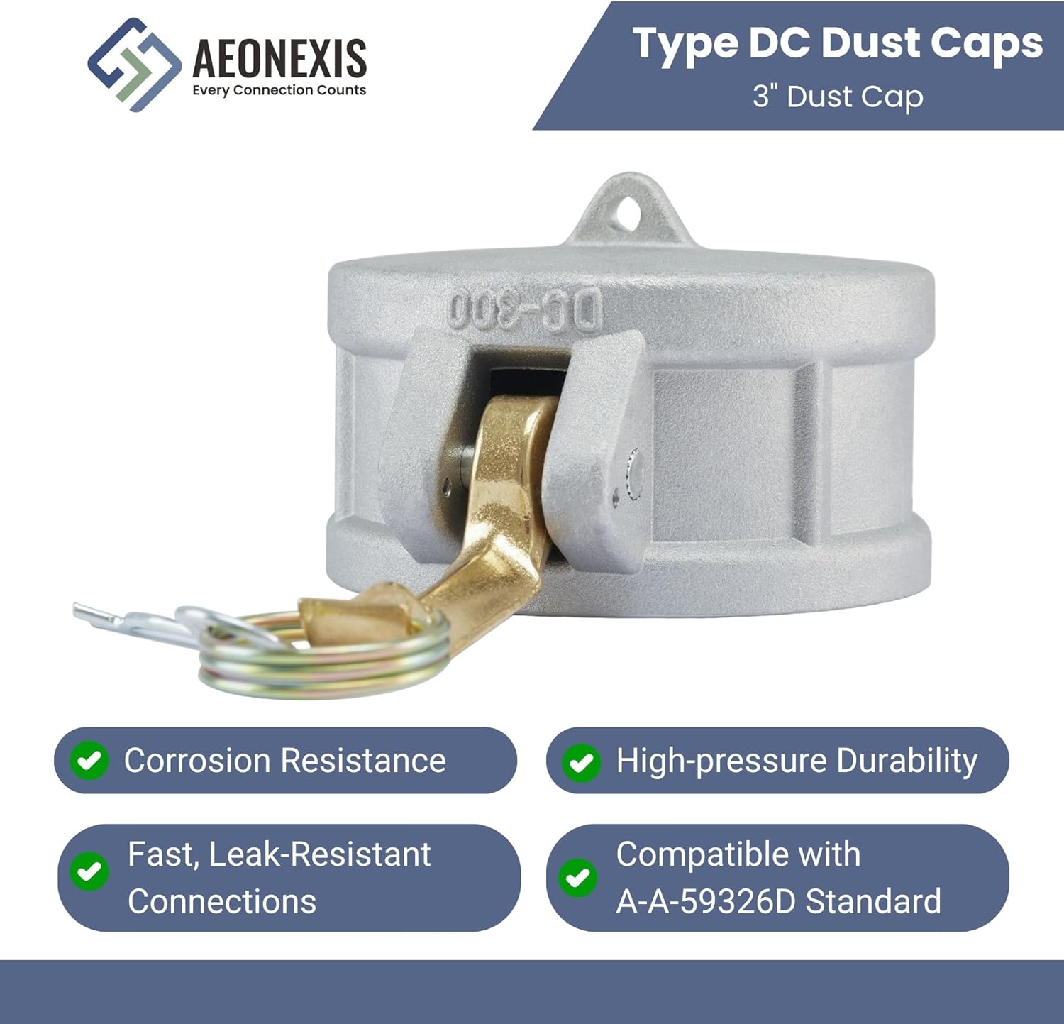 2PCS 3" Lightweight Camlock Fittings Type DC with Brass Handles - A380 Permanent Mold Aluminum, Cam Lock Corrosion-Resistant Dust Cap for Water/Oil Flow Systems