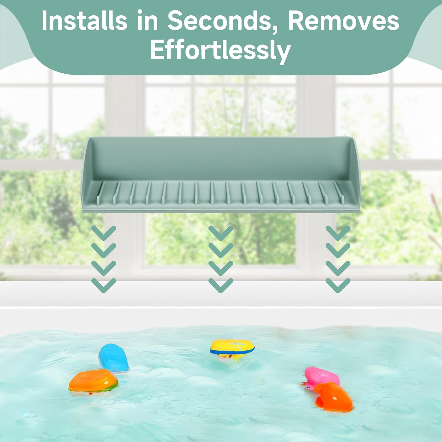 2Pack Bathtub Splash Guard for Tub Kids, Silicone Splash Guard for Bathtub Edge, Tub Splash Guards with 4 Suction Cups, Bath Toy Tray Holder for Baby Bath, Aqua