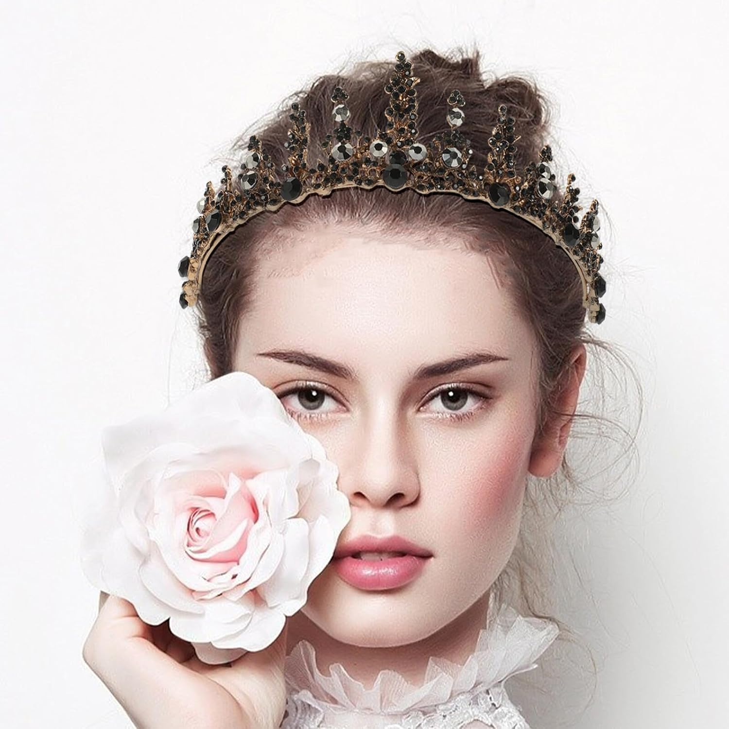 Baroque Black Bridal Crown Tiara Female Headdress Wedding Party Birthday Hair Accessory Vintage Circlet for Women